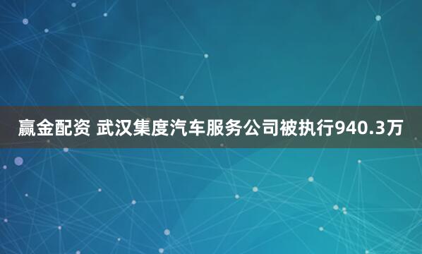 赢金配资 武汉集度汽车服务公司被执行940.3万